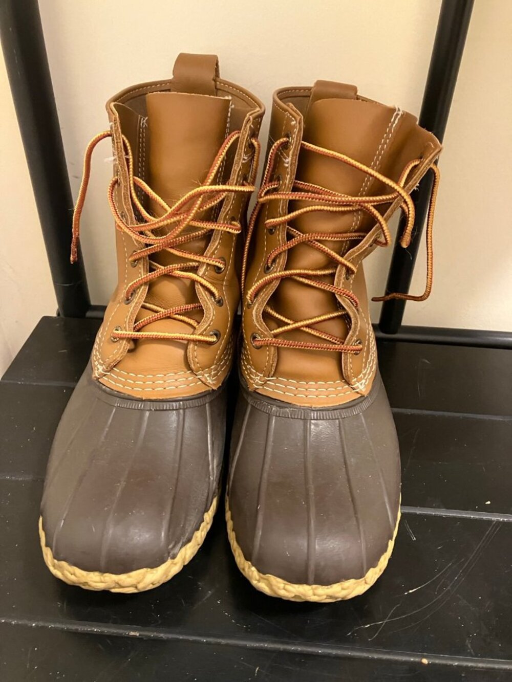 VTG LL Bean Boots Womens 9 Brown Bean Boots Leather Rubber Duck Rain USA